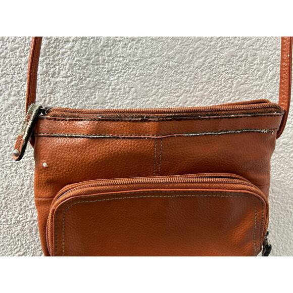 TIGNANELLO Orange Pebbled Leather Crossbody Shoulder Organizer - Picture 7 of 11